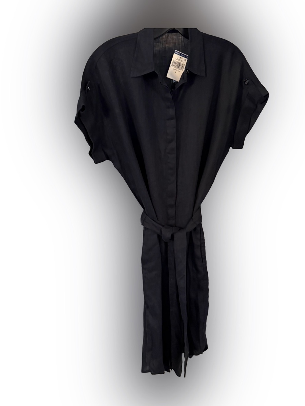 Lauren Ralph Lauren Women Navy LINEN Shirt Dress Belted Pockets Sz 2 NWT